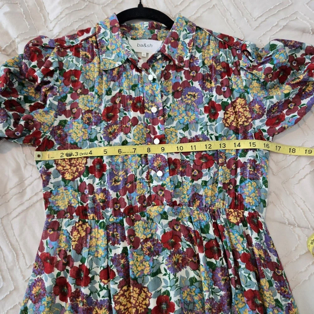 Ba&sh Poldie Floral Metallic Long Sleeve Mini Dress Multi Color Size XS